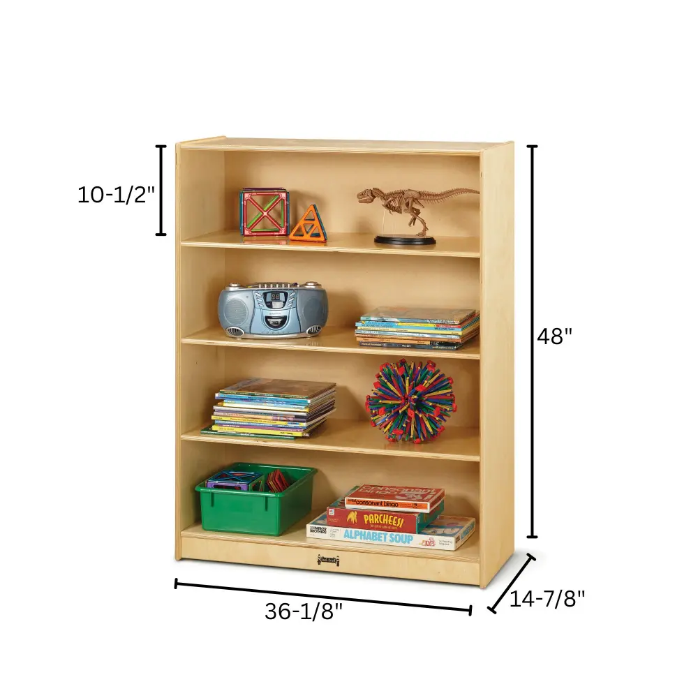 KYDZSafe depth prevents tipping and rounded edges for safety; under-shelf close-up
