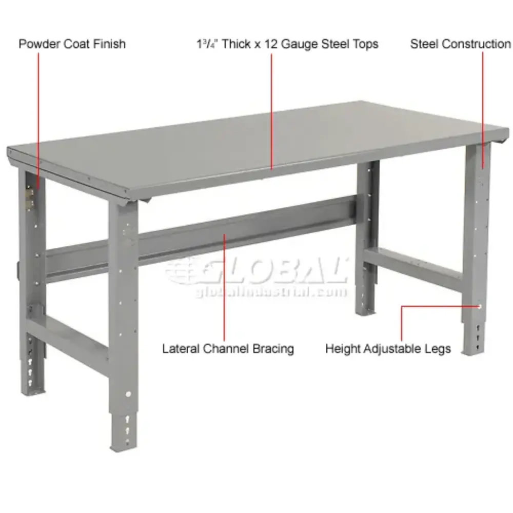 Label indicating features of table top, thickness, and channels