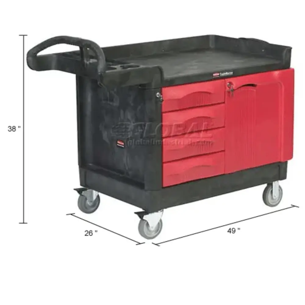 Dimensions: 38 inches tall, 49 inches wide, 26 inches depth for cart