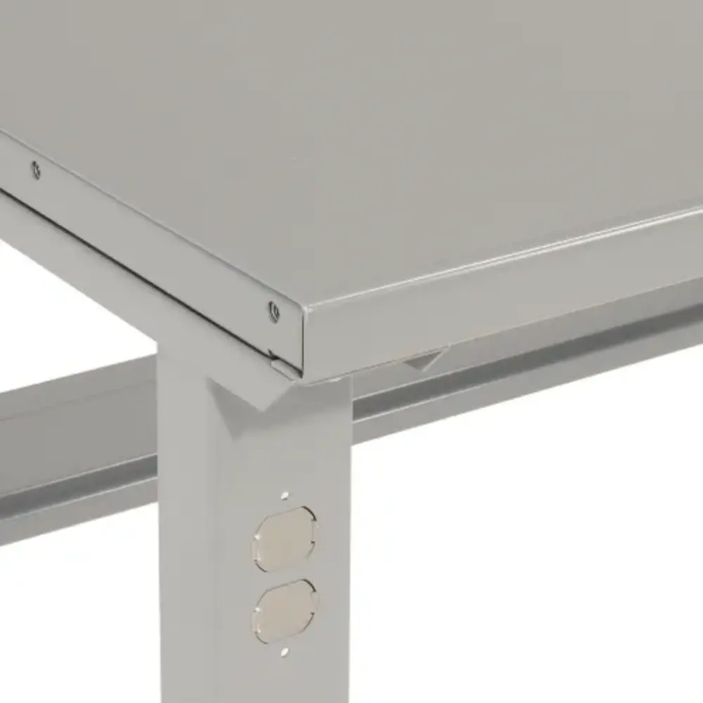 Close-up of table corner showing edge and screw fasteners