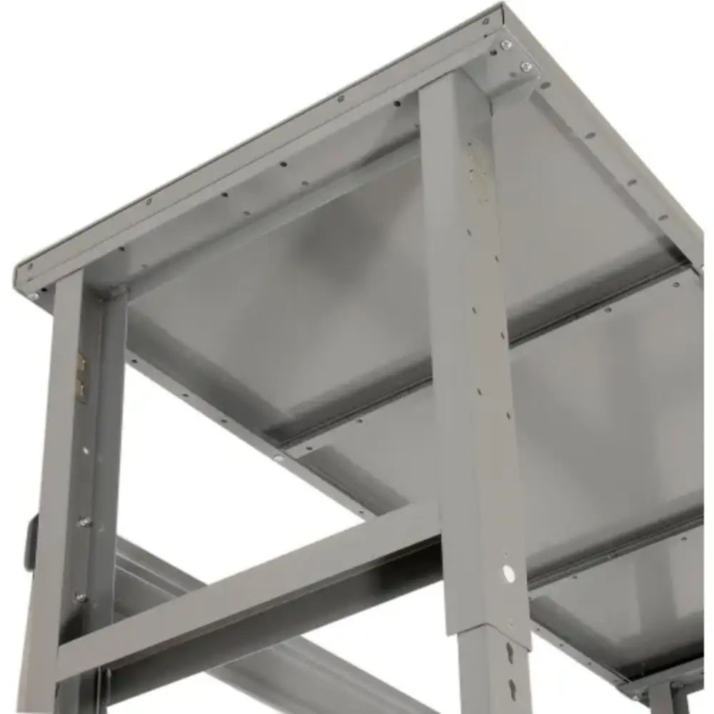 Top view of table showing steel top and braces