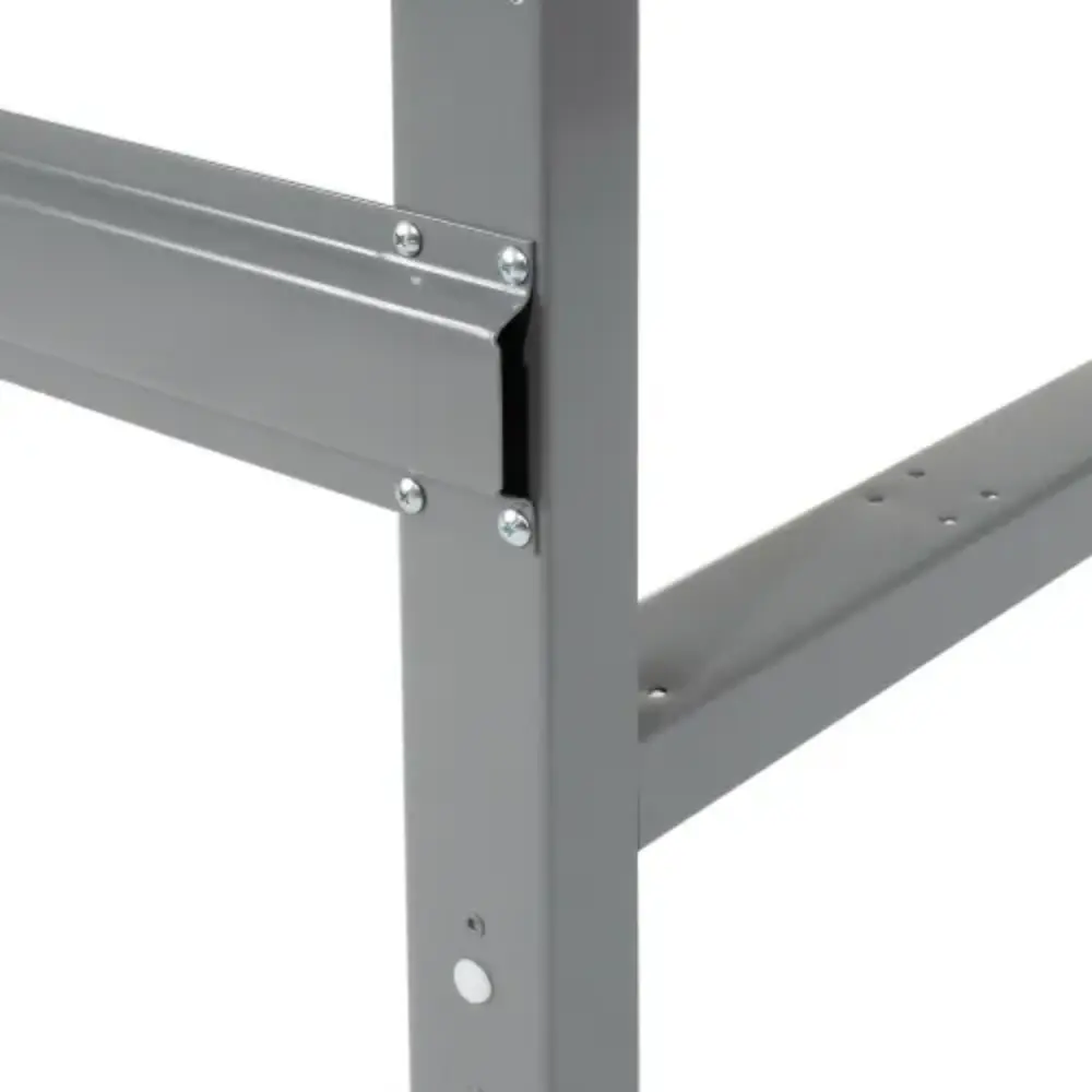 Corner/edge of workbench frame with reinforced braces