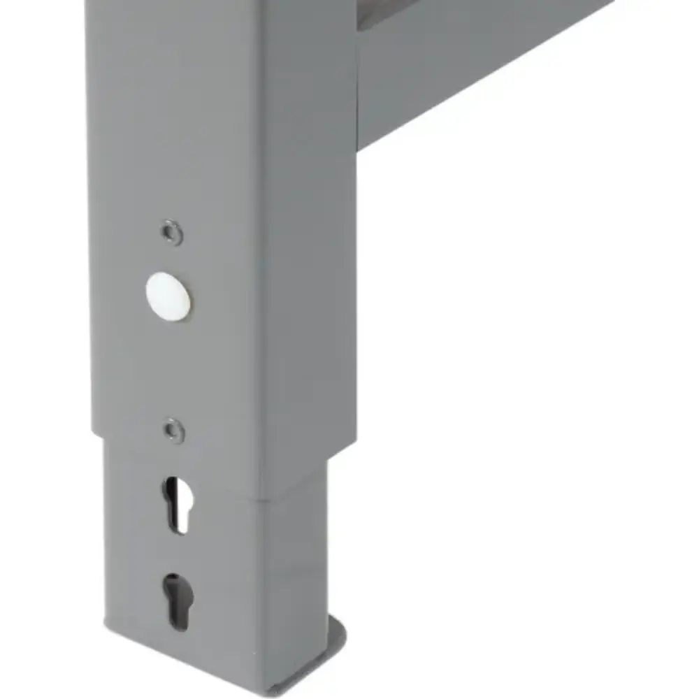 Metal leg with various holes for adjustment and locking features