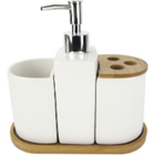 Home Basics Ceramic with Bamboo Accents 4 Piece Bathroom Accessory Set BA47168