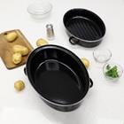 DEEP OVAL NATURAL NON-STICK 14" ENAMELED CARBON STEEL ROASTER PAN WITH LID, BLACK EC37442