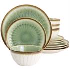 12PC DINNERWARE SET GREEN RD EMB 134000.12