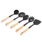 5PC KITCHEN TOOLS BLK/WOODEN HDL 143735.05