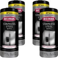 Weiman Stainless Steel Wipes - 30 / Canister - 4 / Carton - Streak-free, Fingerprint Resistant, Dust Resistant, Dirt Resistant, Pre-moistened, Grease Resistant, pH Neutral - White