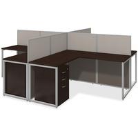 Bush Business Furniture Easy Office 60W 4 Person L Desk Open Office w/3-Drawer Pedestlas - For - Table TopMocha Cherry L-shaped Top - 3 Drawers x 119.09
