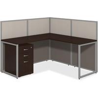 Bush Business Furniture Easy Office 60W L Desk Open Office with 3 Drawer Mobile Pedestal - For - Table TopMocha Cherry L-shaped, Thermofused Laminate (TFL) Top - Pedestal Base - 3 Drawers x 1