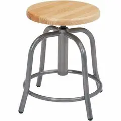 National Public Seating 6800 Series Stools - Solid Hardwood Seat Material - Gray Frame Color - Steel Frame Material - Curved Leg Base - Wood, Gray - 1 Each NPS6800W02