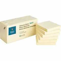 Business Source Yellow Repositionable Adhesive Notes - 3" Flag/Note Width x 3" Flag/Note Length - Square - Yellow - Repositionable, Solvent-free Adhesive - 12 / Pack BSN36612