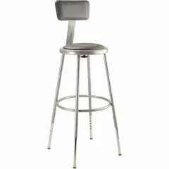 National Public Seating 6400 Series Heavy-Duty Padded Stools - Vinyl Seat Material - Vinyl Back Material - Steel Frame Material - Four-legged Base - Gray - Steel, MDF - 1 Each NPS6424HB