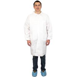 DLWH2X White Polypropylene Lab  Coat, 3 Pockets & Elastic  Wrists, 30/Case DLWH2X