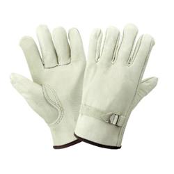 Global Glove Premium-Grade Grain Cowhide Leather Drivers Gloves with Pull Strap Wrist - 12 Pairs/Dozen - 3200PS GL3200PSL
