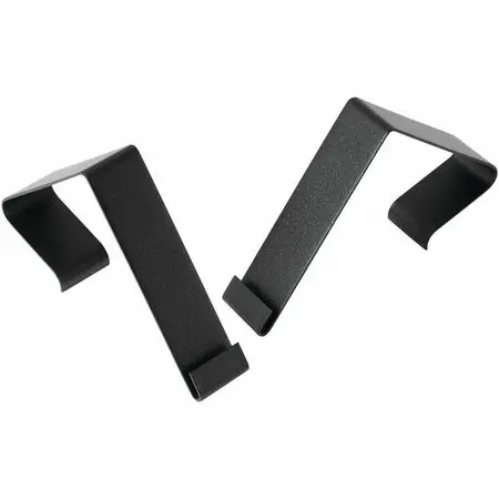 Close-up of a black metal bracket attached to a gray surface