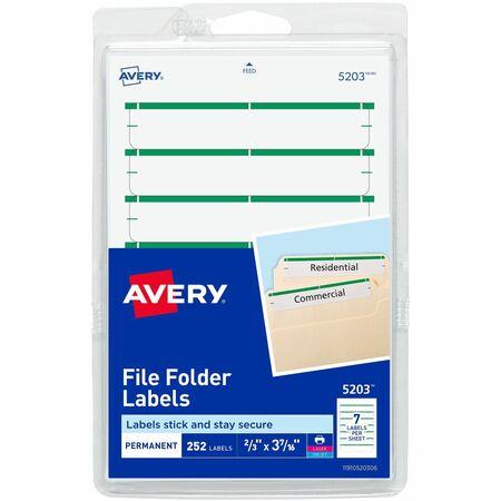 Avery&reg; File Folder Labels, White/Green, 2/3" x 3-7/16" , 252 (5203) AVE05203