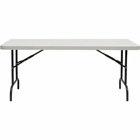 Foldable utility table with metal frame and perforated panel on underside