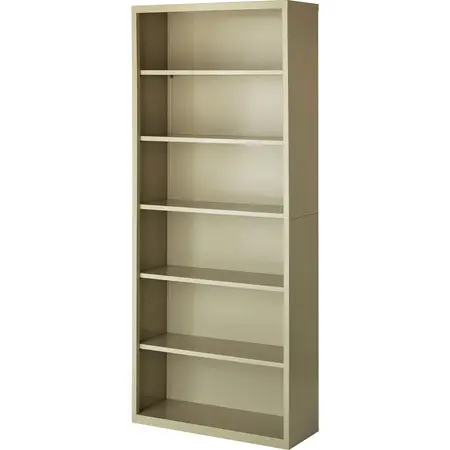 Multiple modular bookshelves in different colors arranged in a room.