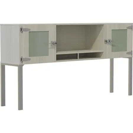 Light gray cabinet with two glass doors and open shelf
