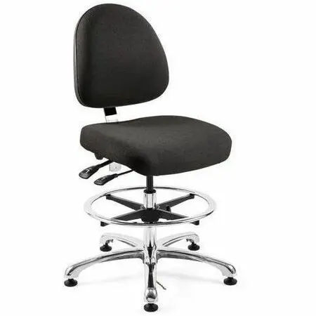 Black office chair with fabric seat and backrest, chrome base