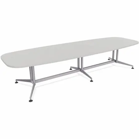 Long light gray table with metal legs