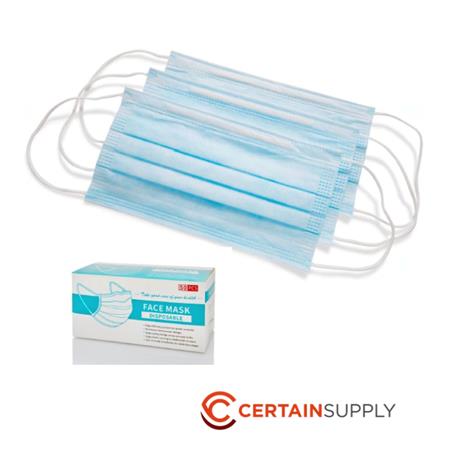 CertainSupply -  3 Layer Disposable masks  50 per box  - Sold In Full Cartons - 40 boxes per Carton CERDM10