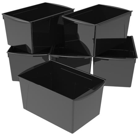 Storex Extra Large Book Bin, 14.5 x 9.2 x 7 Inches, Black, 6-Pack