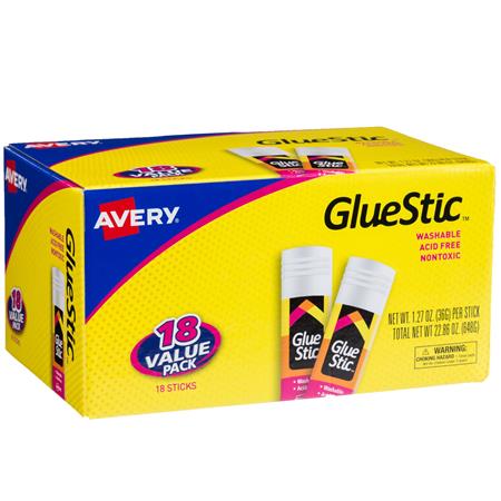 Avery Glue Stick, White, 1.27 oz., Washable, Nontoxic, 18 Permanent Glue Sticks, Value Pack (00192) AVE00192-BULK