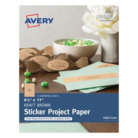 Avery Sticker Project Paper, Permanent Adhesive, Kraft Brown, 8-1/2" x 11", 15 Labels (4392) AVE4392-BULK