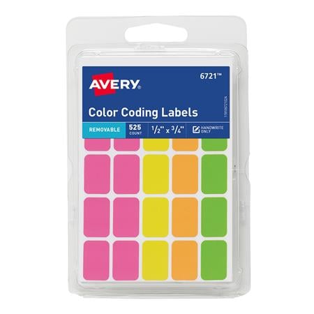 Avery Removable Color Coding Labels, Rectangular, Assorted Colors, Pack of 525 (6721) AVE6721-BULK