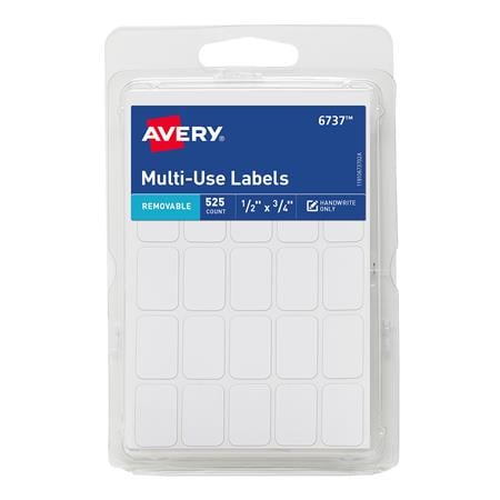 Avery Removable Labels, Rectangular, 0.5 x 0.75 Inches, White, Pack of 525 (6737) AVE6737-BULK