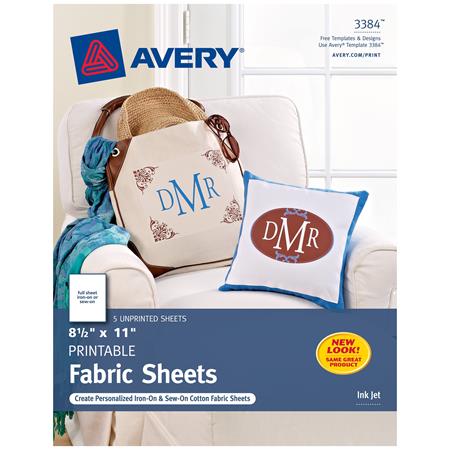 Avery Printable Fabric, 8-1/2" x 11", Inkjet Printers, 5 Sheets (3384) AVE3384-BULK