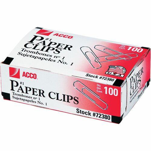 ACCO Premium Paper Clips - No. 1 - 10 Sheet Capacity - Galvanized, Corrosion Resistant - 10 / Pack - Silver - Metal, Zinc Plated ACCO Premium Paper Clips - No. 1 - 10 Sheet Capacity - Galvanized, Corrosion Resistant - 10 / Pack - Silver - Metal, Zinc Plated