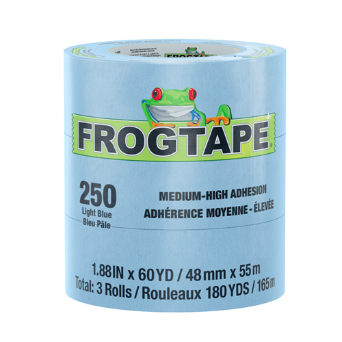 CP 250/FrogTape® 250 Light Blue Performance Masking Tape, 12mm x 55m, 6.1 mil, rubber adhesive, Gold color, 1 Case (96 Rolls) TASCP25012