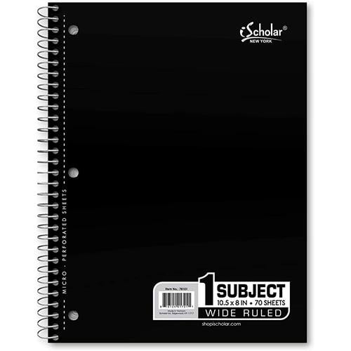 Spiral Notebook 70ct Wide Ruled - Black
