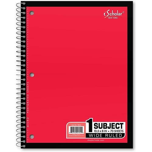 Spiral Notebook 70ct Wide Ruled - Red