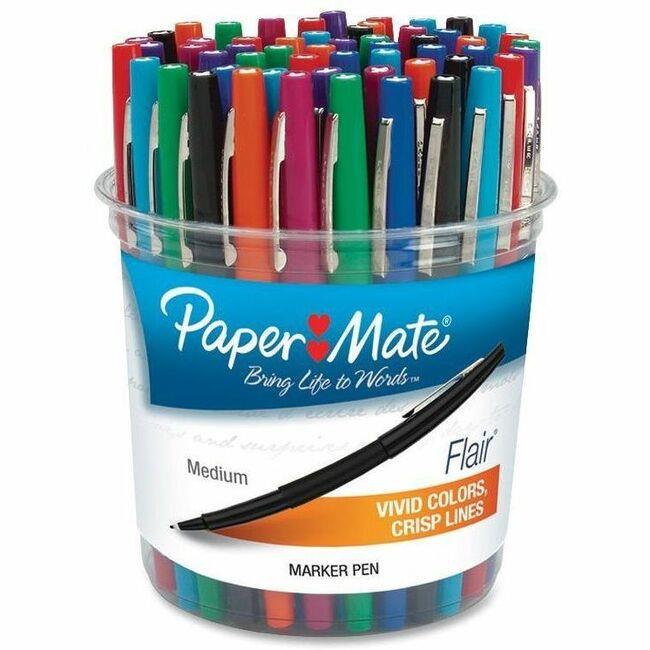 Paper Mate Flair - Medium Pen Point - Black, Purple, Blue, Red, Green,  Orange, Magenta, Turquoise, Lime Water Based Ink - 48 / Canister - ICC  Business Products