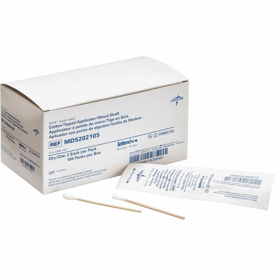 Medline Sterile Cotton-Tipped Applicators - 200/Box - White Medline Sterile Cotton-Tipped Applicators - 200/Box - White