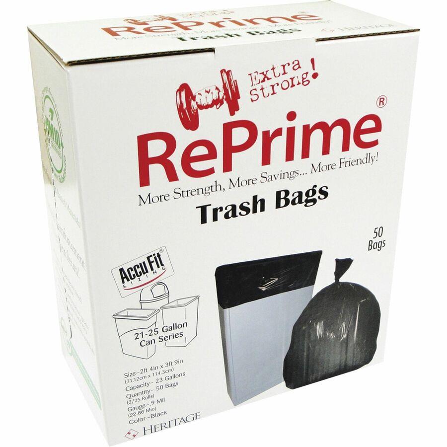 Heritage Accufit RePrime Trash Bags - 23 gal Capacity - 28 Width x 45  Length - 0.90 mil (23 Micron) Thickness - Low Density - Clear - Linear