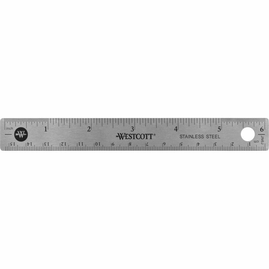 Westcott Stainless Steel Rulers - 6 Length 0.8 Width - 1/16, 1/32  Graduations - Metric, Imperial Measuring System - Stainless Steel - 1 Each  - Stainless Steel - Thomas Business Center Inc