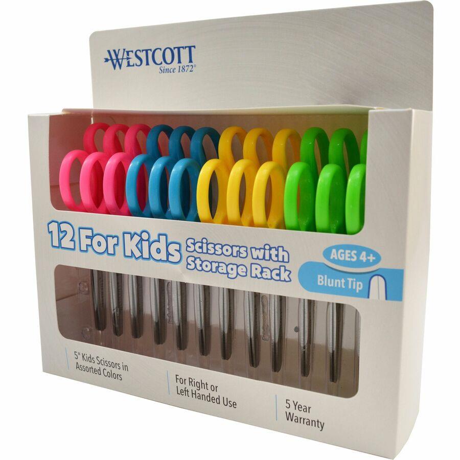 Fiskars 5 Blunt-tip Kids Scissors - Safety Edge Blade - Blunted Tip - Green, Turquoise, Blue, Red - 12 / Pack