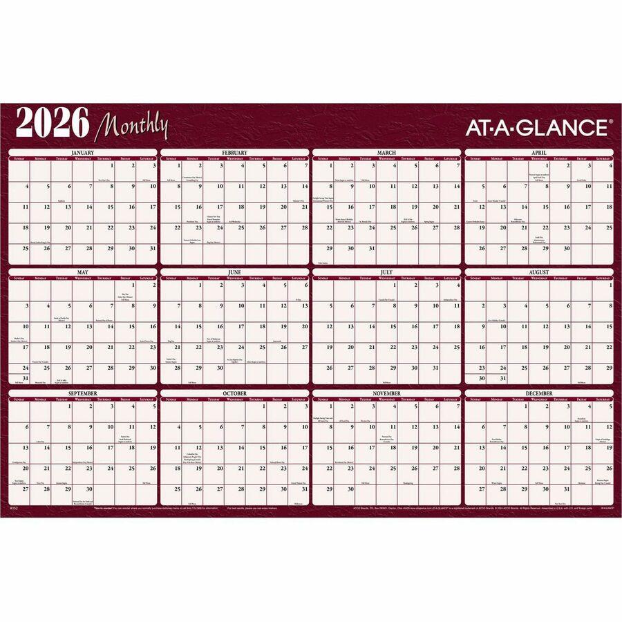 At-A-Glance Horizontal Reversible Erasable Wall Calendar Extra Large Size -  Yearly