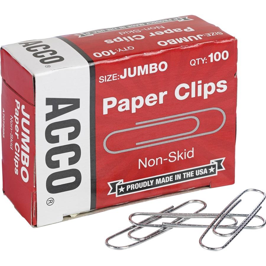 Acco Paper Clip Regular - 1.3 Width - 100 / Box - Silver - Steel