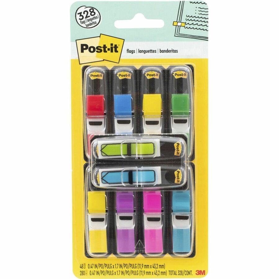 Post-it® 1/2 Flag Value Pack with 48 Arrow Flags - 10 Total Dispensers -  328 - 0.50 - Rectangle, Arrow - Unruled - Red, Blue, Yellow, Green,  Purple, Pink, Bright Blue, Bright