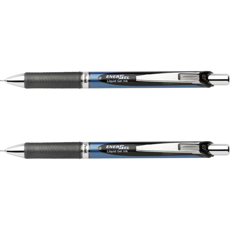 Pentel EnerGel RTX Liquid Gel Pens - Medium Pen Point - 0.7 mm Pen Point  Size - Needle Pen Point Style - Refillable - Retractable - Black Gel-based  Ink - Blue Barrel 