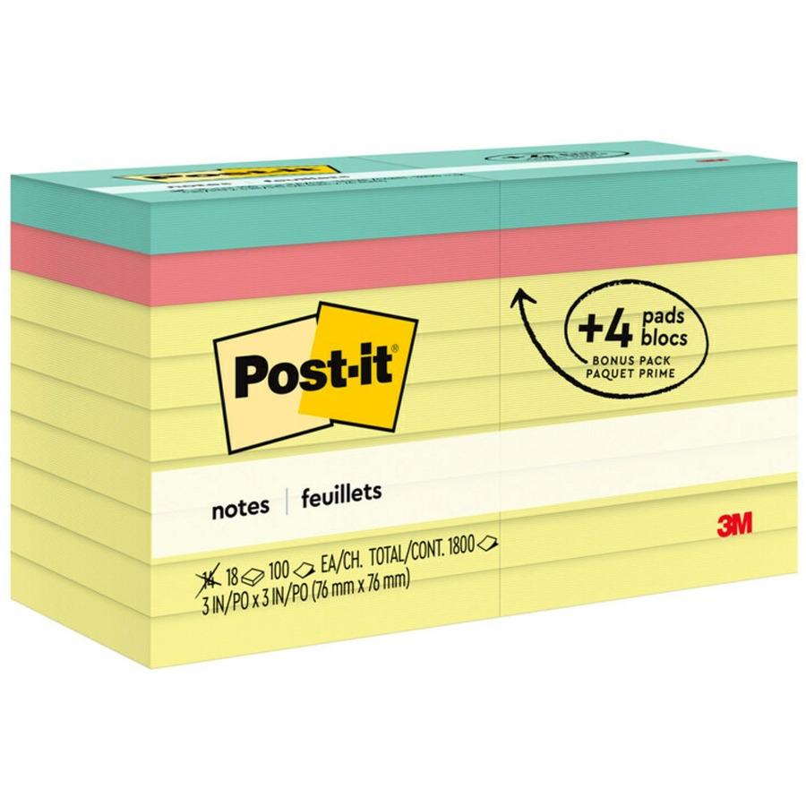 Post-it Greener Notes Recycled Note Pads, Canary Yellow - 12 pads