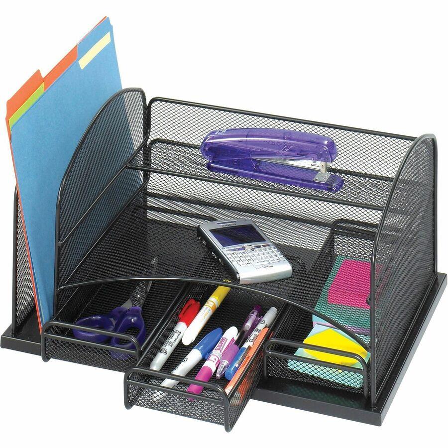 Metal Mesh Mini Desk Supplies Drawer Organizer with 3-Drawer in Black