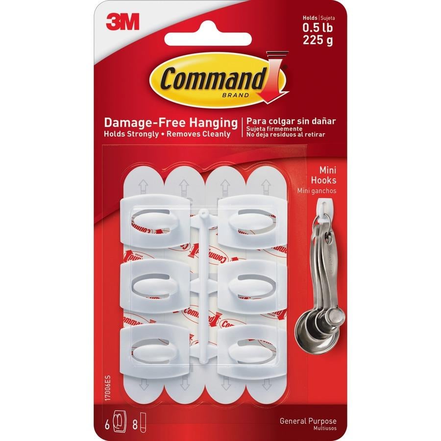 Command Mini White Hooks with White Strips - 6 Small Hook MMM17006, MMM  17006 - Office Supply Hut