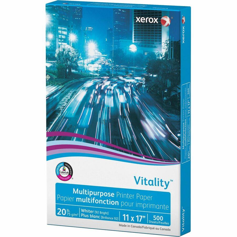 Xerox Vitality Inkjet Copy & Multipurpose Paper - White - 92 Brightness90%  Opacity - 11 x 17 - 20 lb Basis Weight - FSC - ICC Business Products